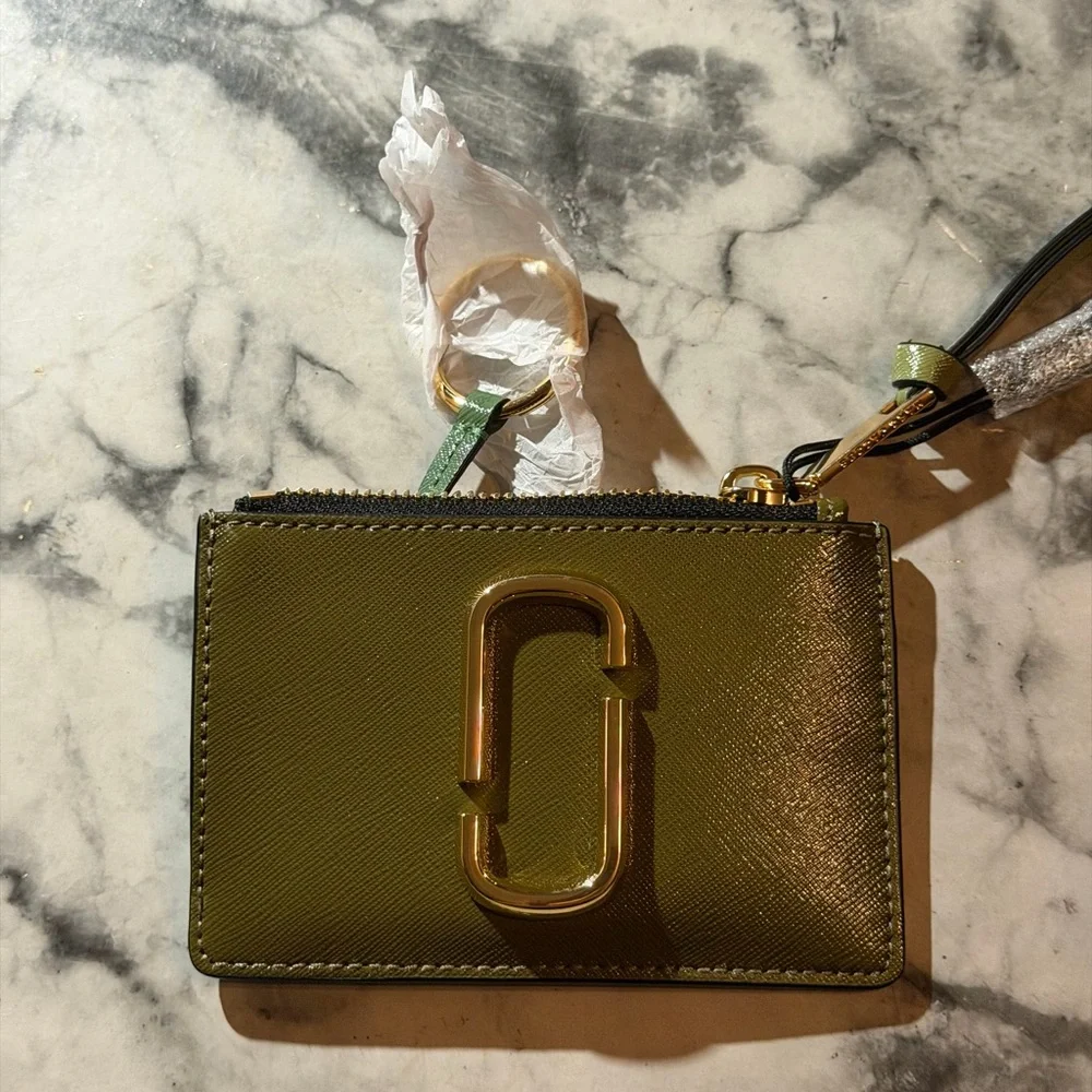 Marc Jacobs Olive Green Leather Card Holder Wallet